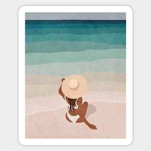 Summer vibes, Woman, Hat, Mid century art Sticker